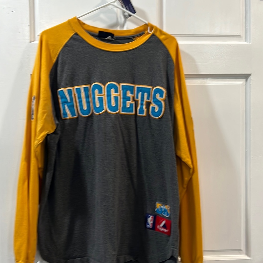NBA Nuggets Gray and Yellow Long Sleeve Shirt